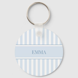 Modern Blue Preppy Striped Simple Custom Name Key Ring