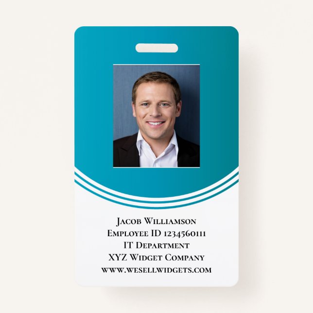 Modern Blue Professional Business Employee Photo ID Badge (Front)