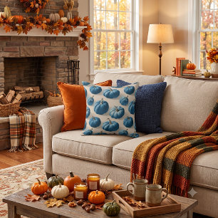 Modern Blue Pumpkin Fall Design Cushion