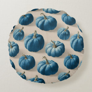 Modern Blue Pumpkin Fall Design Round Cushion