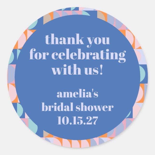 Modern Blue Purple Custom Bridal Shower Thank You Classic Round Sticker (Front)