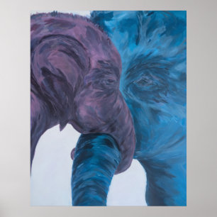 Modern Blue & Purple Elephant Expressionist Poster