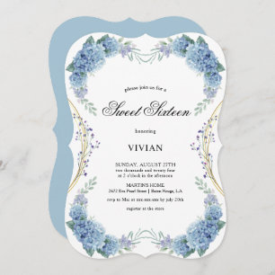 Modern Blue purple Floral  Sweet Sixteen Invitation