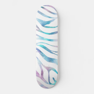 Modern Blue Purple Glitter Glam Zebra Print Skateboard