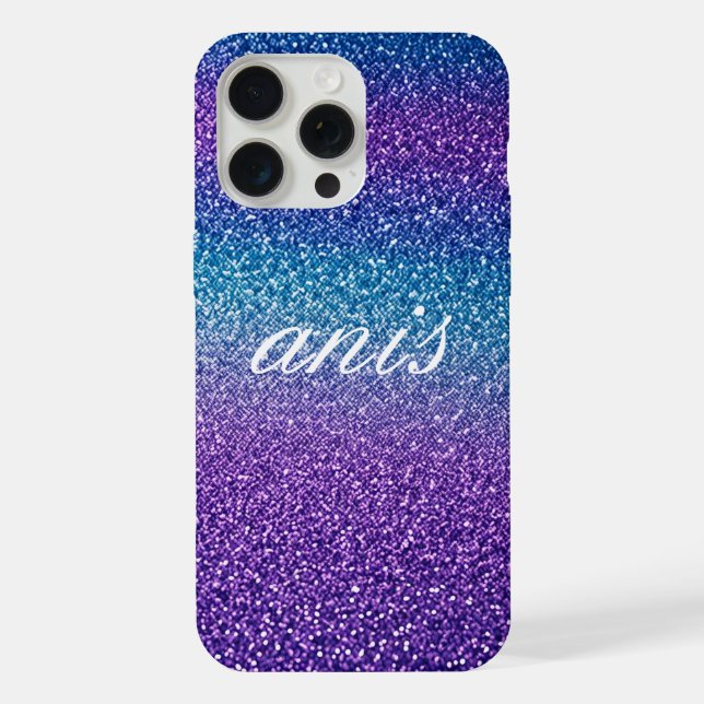 Modern blue purple glitter iPhone case (Back)