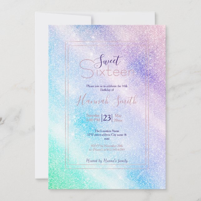 Modern Blue Purple Glitter Ombre Glam Design Invitation (Front)
