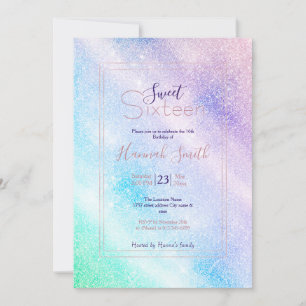 Modern Blue Purple Glitter Ombre Glam Design Invitation