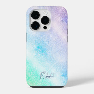 Modern Blue Purple Glitter Ombre Glam Design iPhone 14 Pro Case