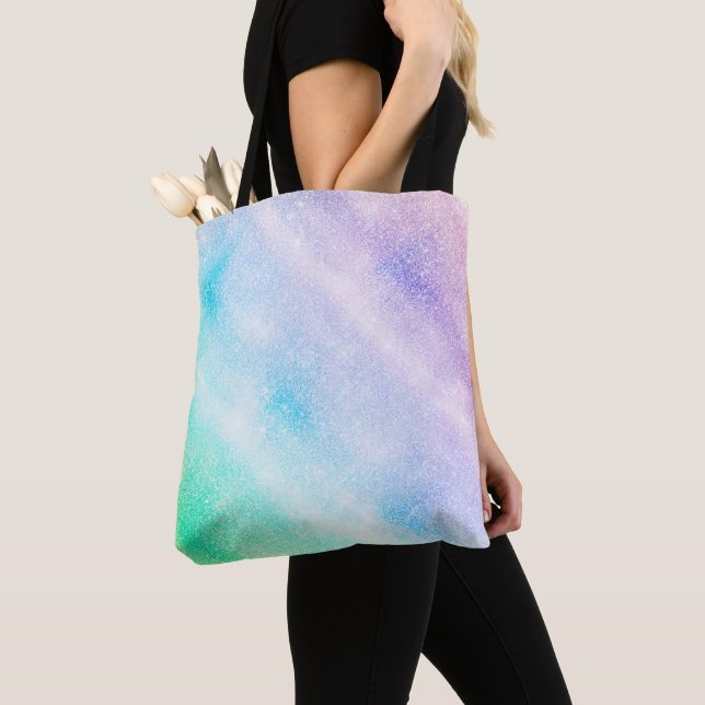 Modern Blue Purple Glitter Ombre Glam Design Tote Bag (Close Up)