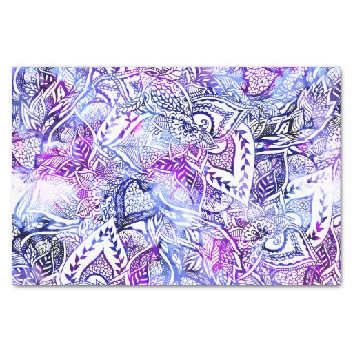 Image of Modern blue purple hand drawn floral boho Tissue Paper