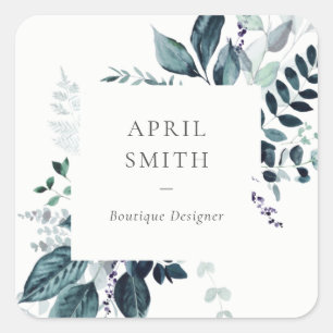 Modern Blue Purple Leafy Tropical Foliage Fern Square Sticker