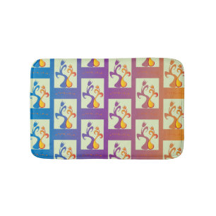 Modern Blue, purple, orange Tulip Couple Floral Bath Mat