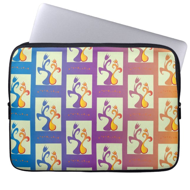 Modern Blue, purple, orange Tulip Couple Floral Laptop Sleeve (Front)
