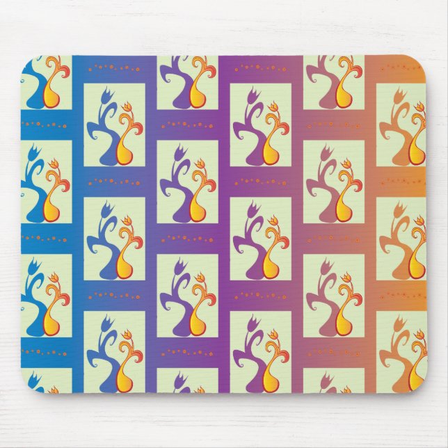 Modern Blue, purple, orange Tulip Couple Floral Mouse Mat (Front)
