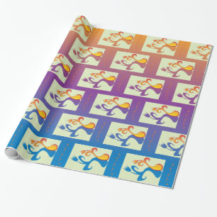 Modern Blue, purple, orange Tulip Couple Floral Wrapping Paper