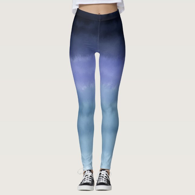 Modern Blue Purple Watercolor Leggings (Front)
