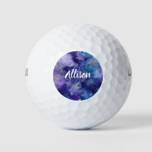 Modern Blue Purple Watercolor Personalised Golf Balls