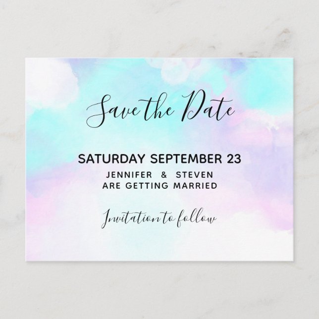 Modern Blue & Purple Watercolor Save the Date Invitation Postcard (Front)