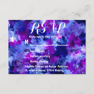 Modern blue purple watercolor wedding RSVP