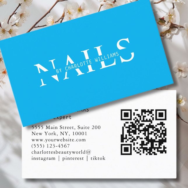Modern, Blue, QR Code Business Card (Modern, Blue, QR Code Business Card. Perfect for Beauty, Nails, Lashes, Hair experts and more.)