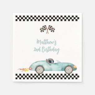 Modern Blue Race Car Birthday Napkin