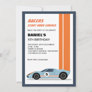 Modern Blue Race Car Boy Birthday  Invitation