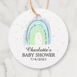 Modern Blue Rainbow Baby Shower Favour Gift Tag