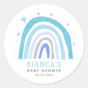 Modern Blue Rainbow Boho Baby Shower Classic Round Sticker