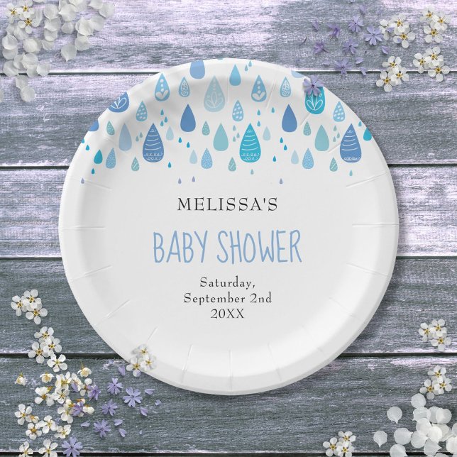 Modern Blue Raindrops Baby Boy Shower Sprinkle Paper Plate (Modern Blue Raindrops Baby Boy Shower Sprinkle Paper Plates)