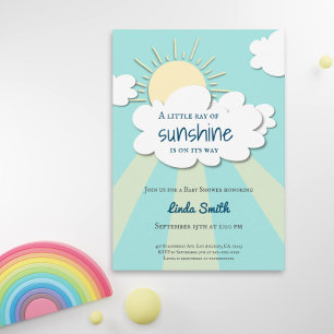Modern Blue Ray of Sunshine Boy Baby Shower Invitation