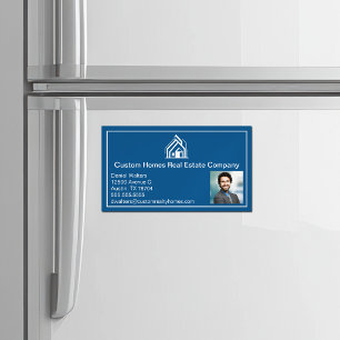 Modern Blue Real Estate Company Realtor Photo Magnetic Business Card