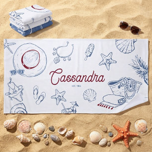 Modern Blue & Red Beach Summer Birthday Favour Towel