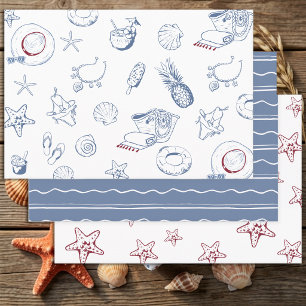 Modern Blue & Red Beach Summer Birthday Wrapping Paper Sheet