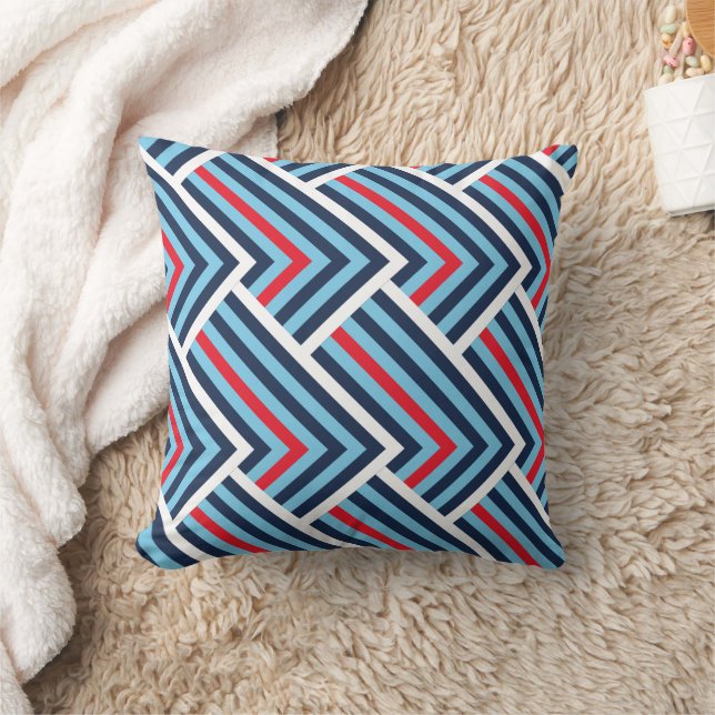 Modern Blue & Red Chevron Pattern Cushion (Blanket)