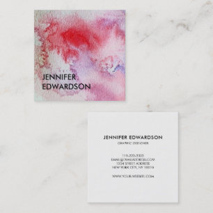 Modern blue red watercolor pattern professional square business card