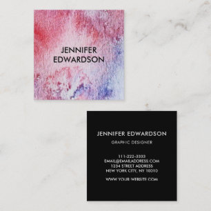 Modern blue red watercolor pattern professional square business card