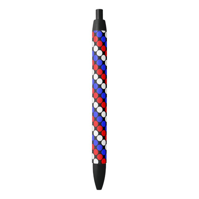 Modern Blue Red White Dotted Stripes Black Ink Pen (Front Vertical)
