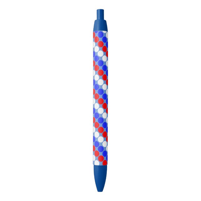 Modern Blue Red White Dotted Stripes on Sky Blue Black Ink Pen (Front Vertical)