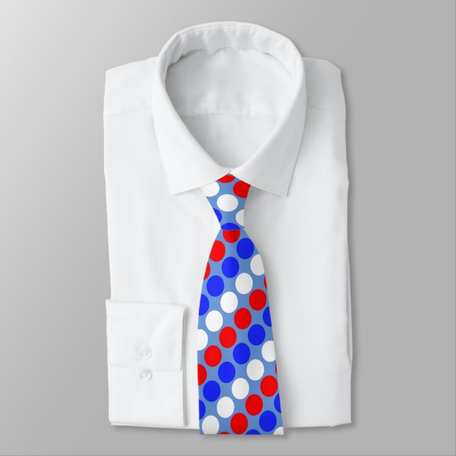 Modern Blue Red White Dotted Stripes on Sky Blue Tie (Tied)