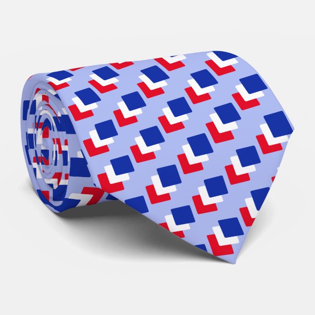 Modern Blue Red & White Squares on Light Blue Tie (Rolled)