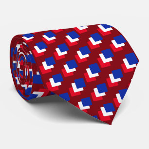 Modern Blue Red & White Squares on Maroon Tie