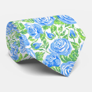 Modern Blue Rose Floral Pattern Wedding Tie