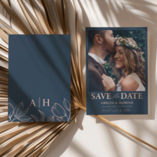Modern Blue & Rose Gold Save the Date