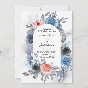 Modern Blue Rose watercolor Wedding Save The Date