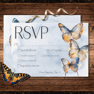 Modern Blue & Rust Watercolor Butterflies Dinner RSVP Card