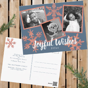 Modern Blue Rustic Snowflake Collage 3 Photo Postcard