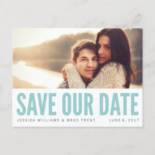 Modern Blue Save Our Date Photo Postcard