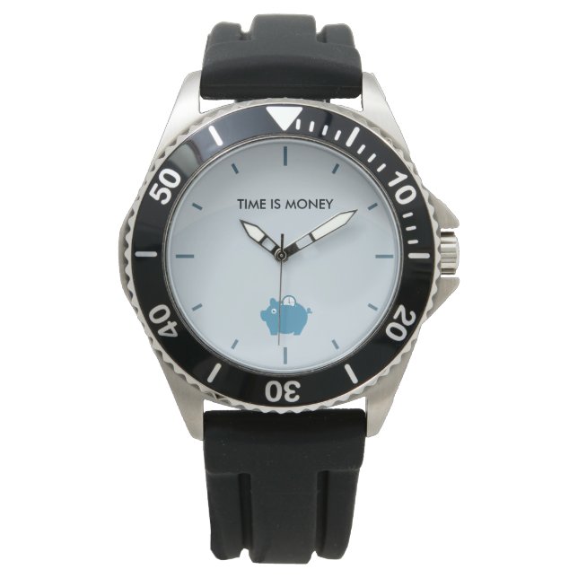 Modern Blue Saving Time With Piggy Bank Mens Watch (Front)