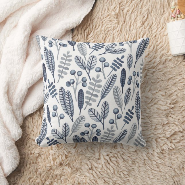 Modern Blue Scandinavian Botanical Pattern  Cushion (Blanket)