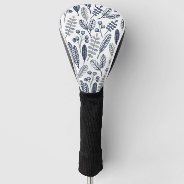 Modern Blue Scandinavian Botanical Pattern  Golf Head Cover (Front)